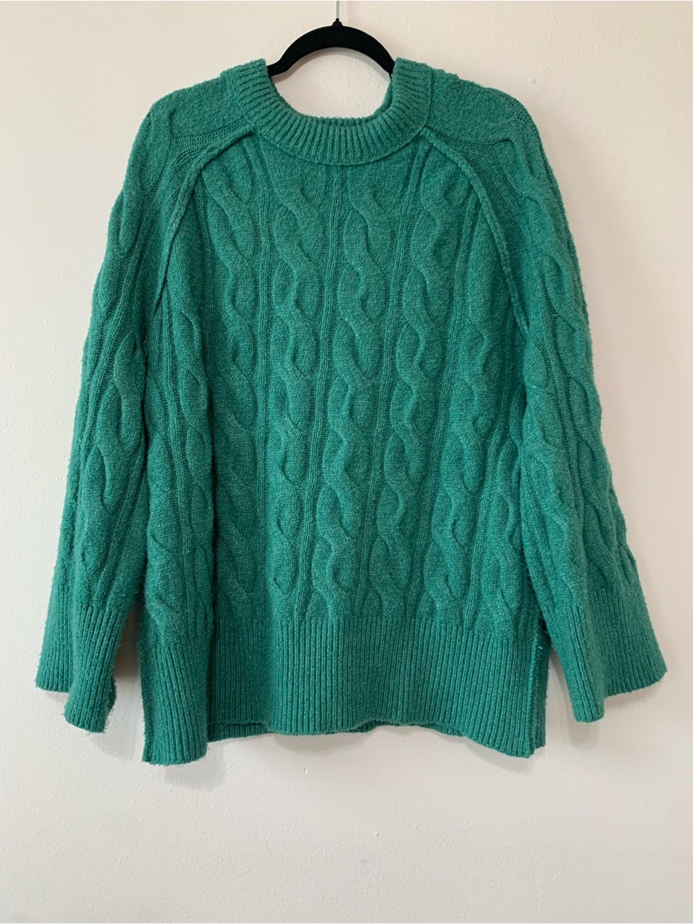 Emerald Green Women’s Large Long Sleeve Cable Knit Crewneck Pullover Sweater